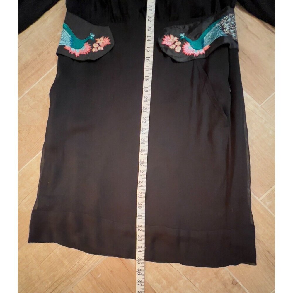Desigual Black Dress EU 42 US L Peacock Embroidery Veil Sheer Sleeves Rochie - Picture 8 of 16